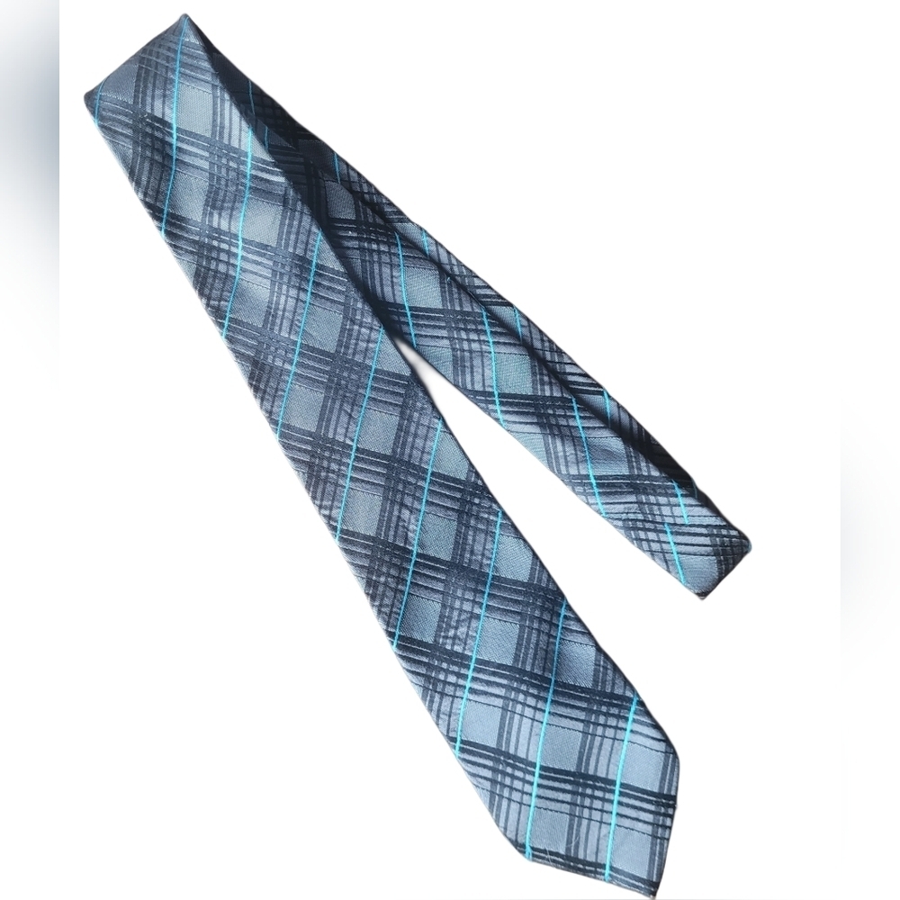 Le Chateau Grey And Blue Check Silk Tie